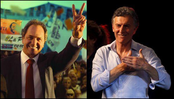 Presidential hopfules Daniel Scioli (Left) and Mauricio Macri Right