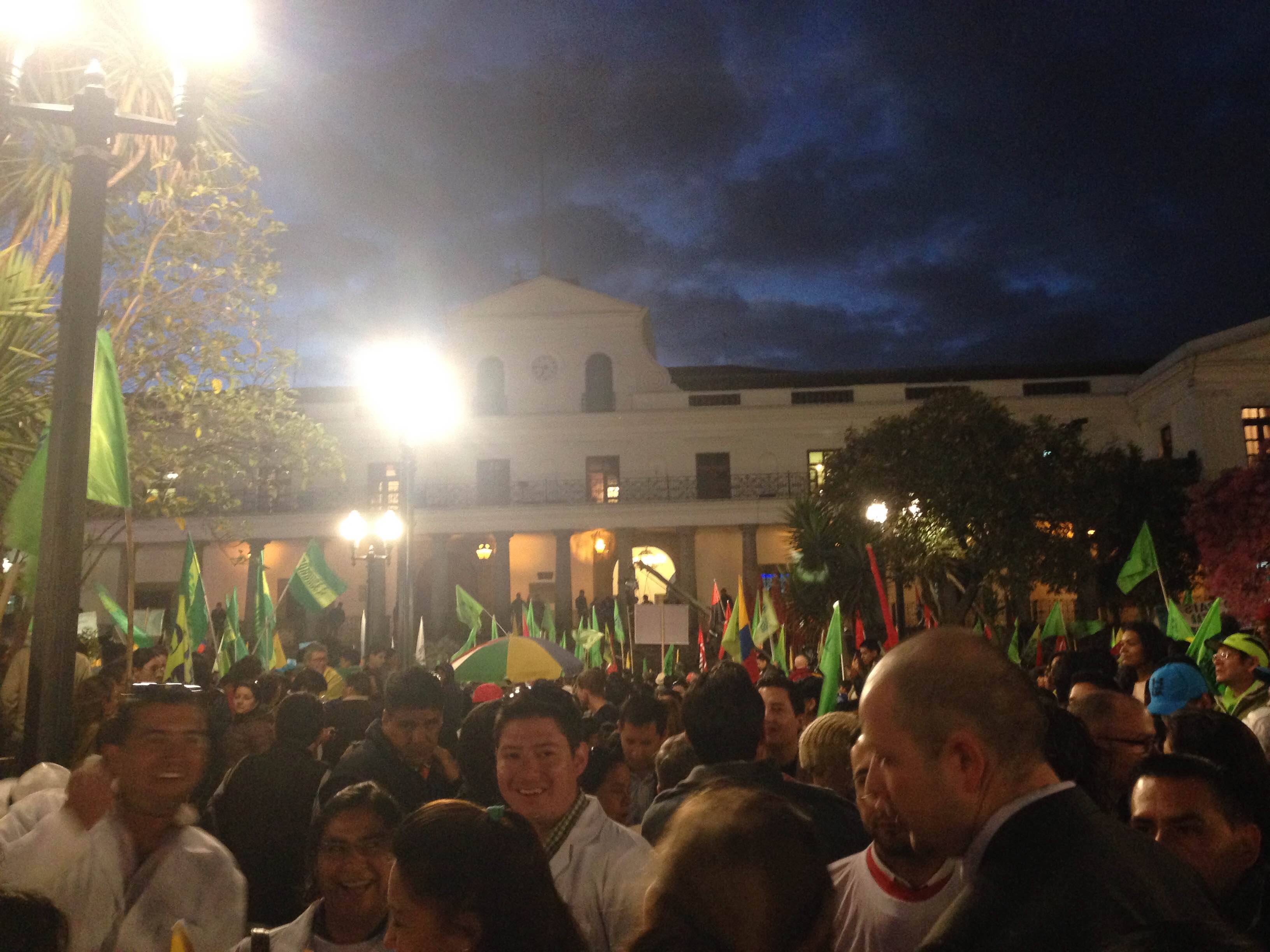 Government supporters in Quito's Plaza Grande