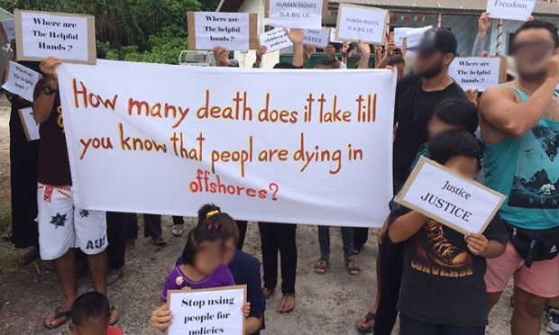 Child asylum seekers on Nauru stage a protest.