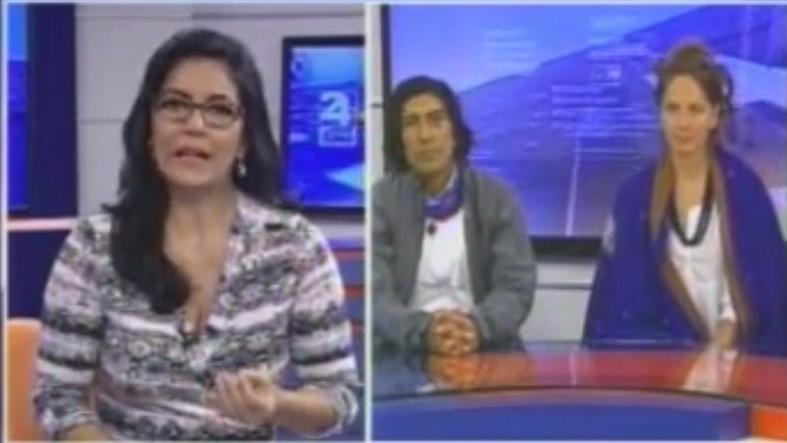 Opposition leader Carlos Perez and his partner Manuela Picq appear on a local morning news show in Ecuador, August 18, 2015.
