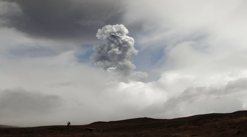 The Cotopaxi Volcano spews ash and smoke in Machachi, Ecuador, August 14, 2015. Ecuador's massive Cotopaxi volcano stirred in the early hours of Friday, with two small explosions reported and ash raining down on the southern part of nearby highland capital Quito.