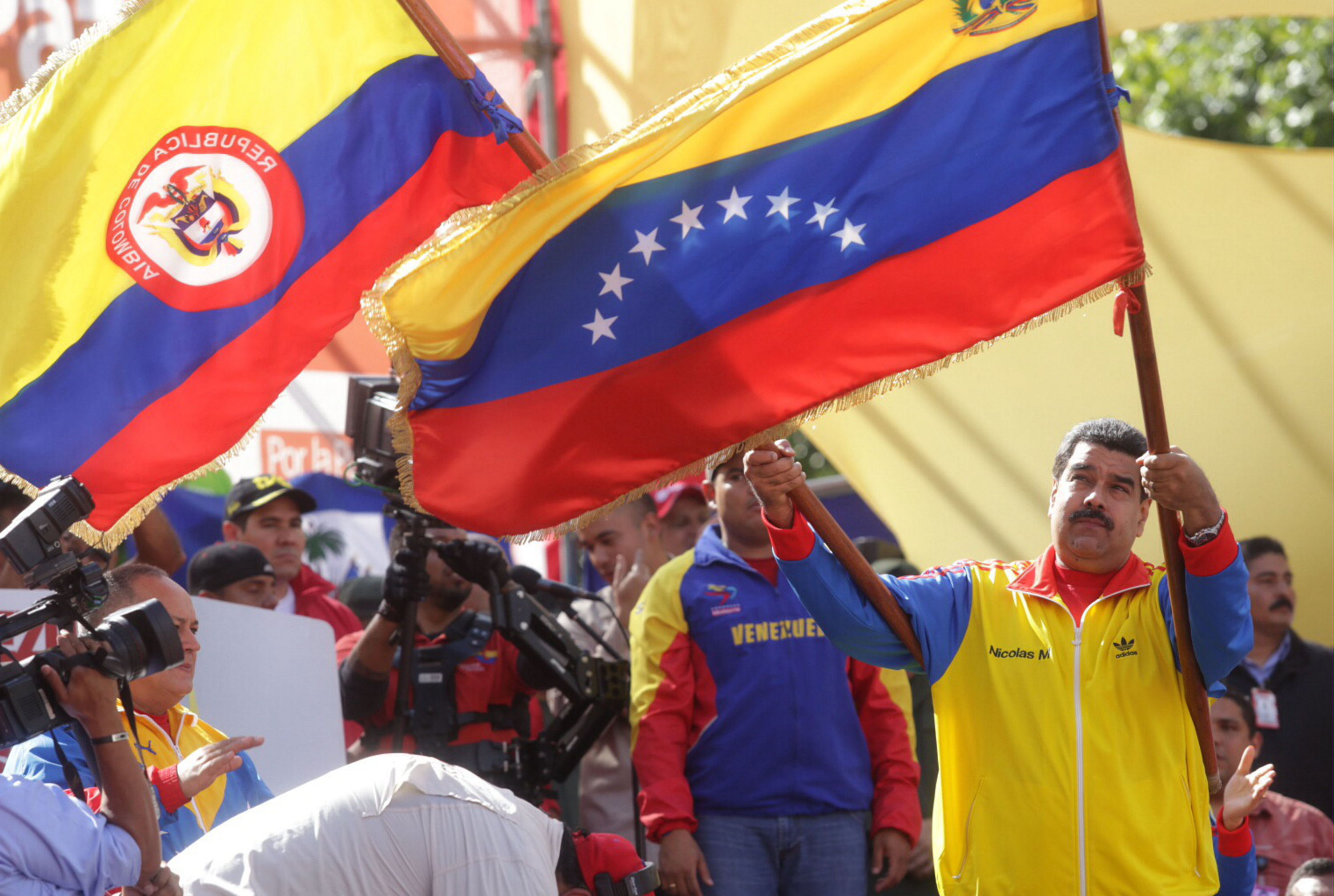Maduro speaks to the crowd at the culmination of the Great Patriotic March for Peace.