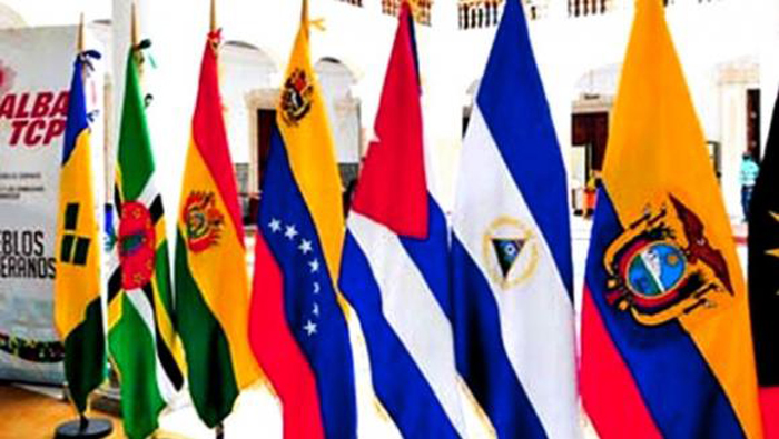 The flags of the ALBA member states.