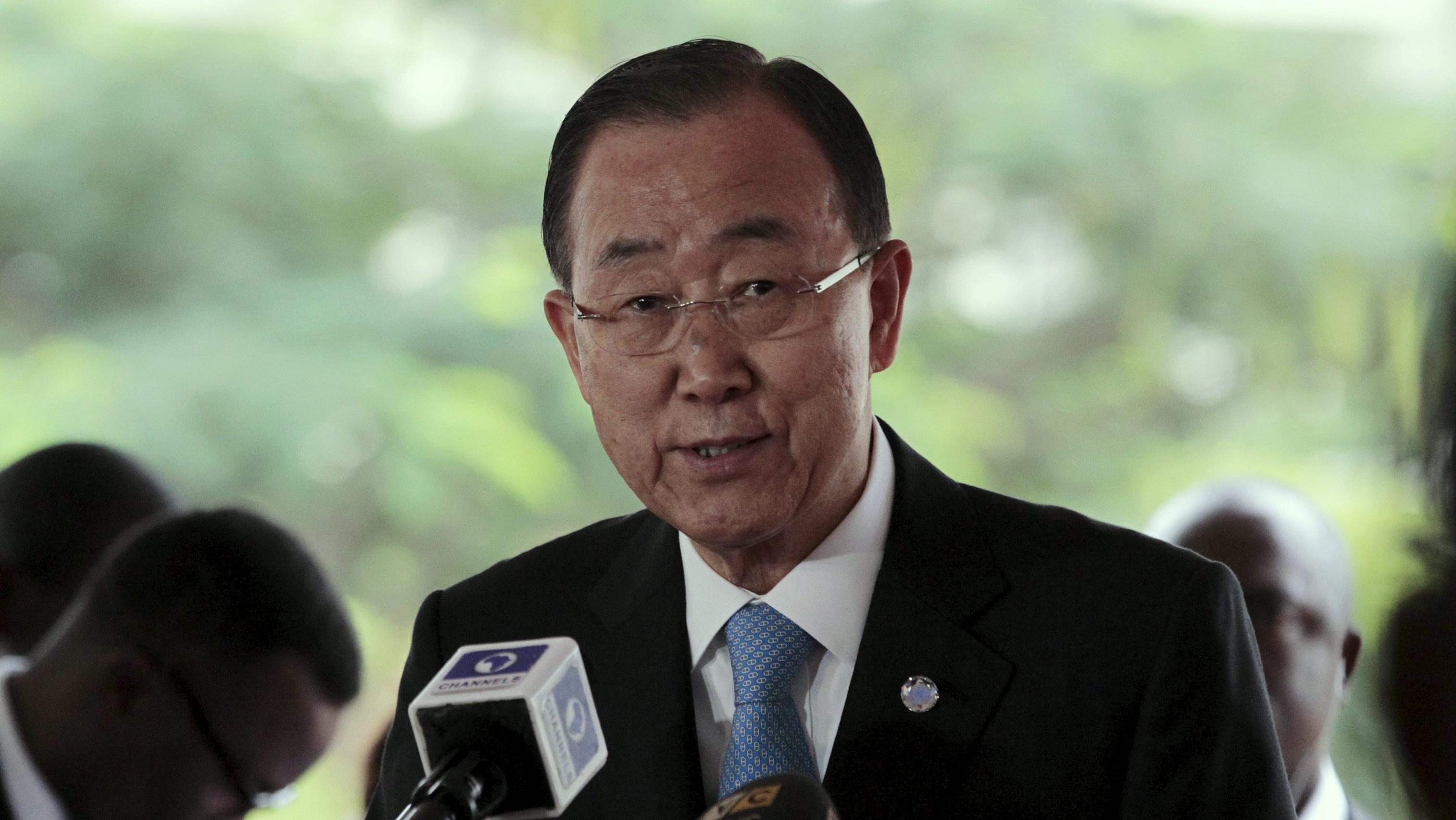 U.N. Secretary General Ban Ki-moon, speaks during an event marking 4th anniversary of the bombing of the Abuja United Nations building by Boko Haram members in Abuja, Nigeria, August 24, 2015.