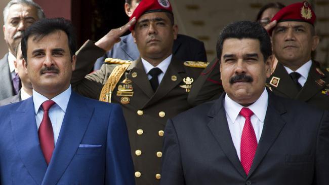 The emir of Qatar, Tamin bin Hamad Al Thani, and Venezuelan President Nicolas Maduro.