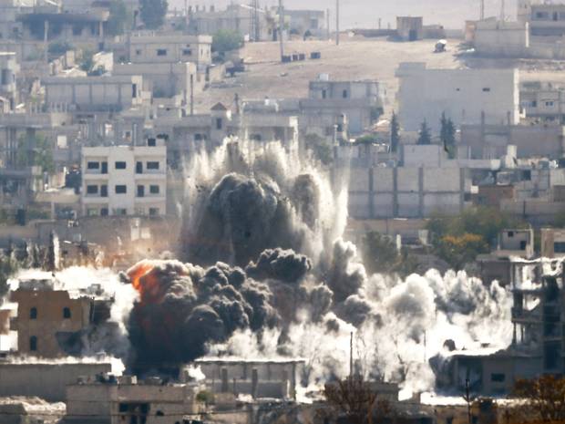 An explosion following an airstrike on the Syrian town of Kobani