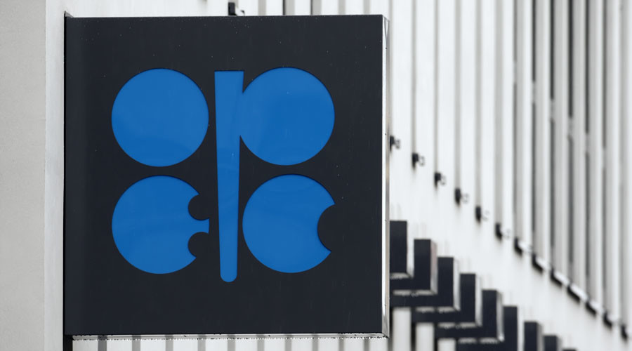 The logo of the Organization of the Petroleum Exporting Countries (OPEC) is pictured on the wall of the OPEC headquarters in Vienna.
