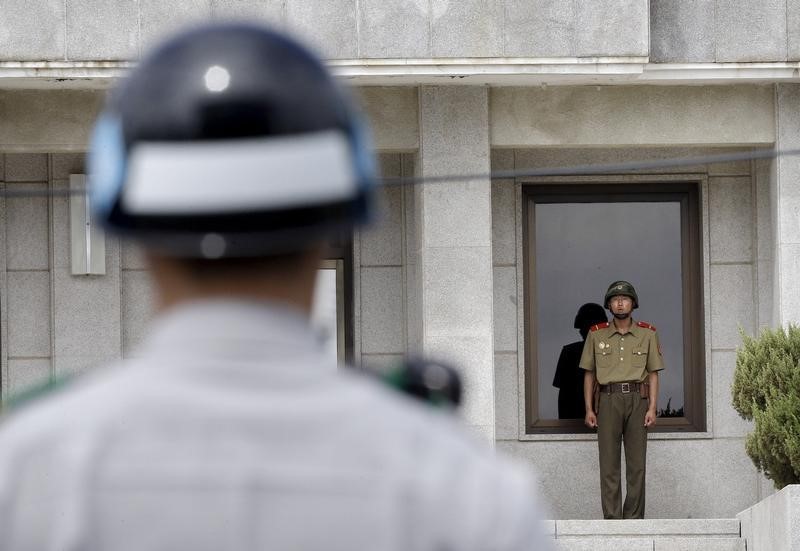 North and South Korean guards at the border. The two countries have shared an uneasy truce since 1953.