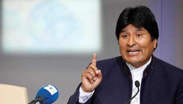 President Evo Morales during a press conference.