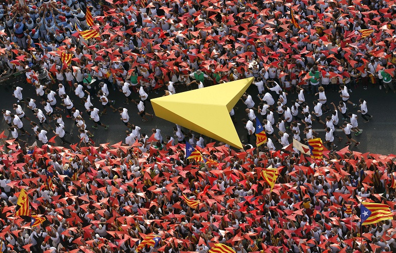 Catalan pro-independence supporters take part in a demonstration called 