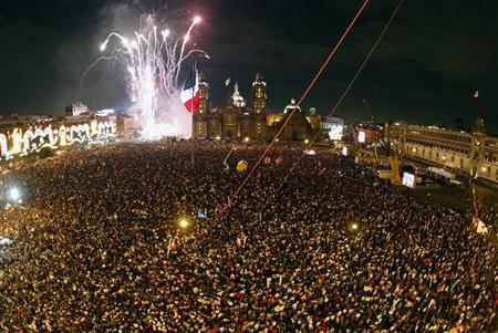 Fireworks explode over the ''Zocalo'' main square in Mexico City to commemorate Mexico's Independence Day Sept. 15, 2006.