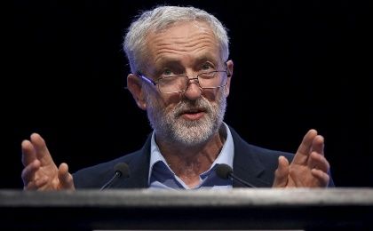 The new leader of Britain's opposition Labour Party Jeremy Corbyn addresses the Trade Union Congress (TUC) in Brighton in southern England, Sept. 15, 2015.