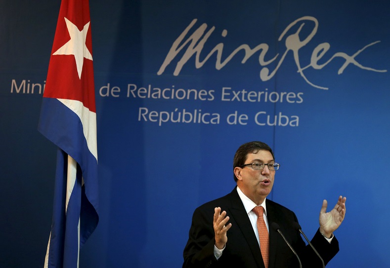 Cuban Foreign Minister Bruno Rodriguez speaks at a press conference to detail the effects of the U.S. blockade on Cuba, September 16, 2015.
