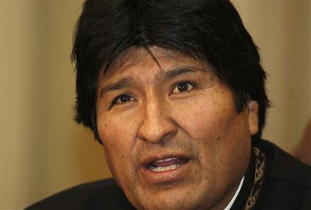 Bolivia's President Evo Morales speaks with journalists at the presidential palace in La Paz September 16.