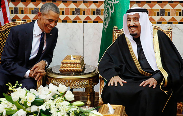 President Barack Obama meets with Saudi Arabia's King Salman at Erga Palace in Riyadh on Jan. 27, 2015.