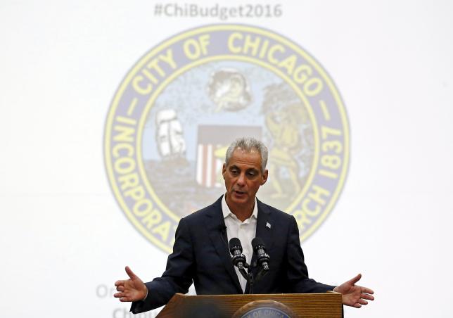 Chicago Mayor Rahm Emanuel speaks at a town hall meeting on the city budget in Chicago, Illinois, United States, August 31, 2015.