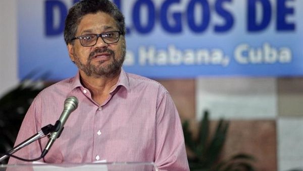 FARC second in command Luciano Marín speaks to the press at the peace negotitations in Havana, Cuba