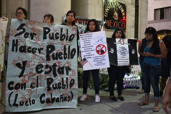 Protesters hold a demonstration in front of the General Consulate of Mexico in the U.S.