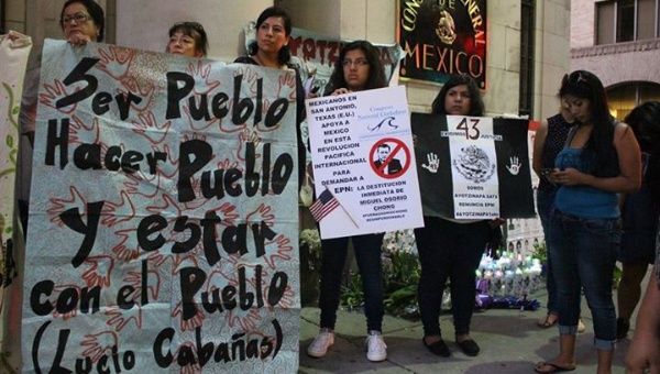 Protesters hold a demonstration in front of the General Consulate of Mexico in the U.S.