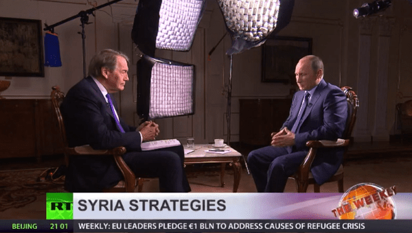 CBS host Charlie Rose (L) interviewed Russian President Vladimir Putin