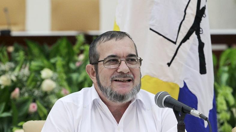 FARC leader Timoleon Jimenez, better known by the nom de guerre Timochenko, speaks to the media in Havana, Sept. 23, 2015.