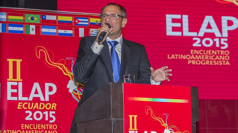 Vice President Jorge Glas speaks at the 2015 ELAP conference, Quito, Ecuador, Sept. 28, 2015.