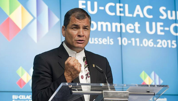 Ecuadorean President, and current President of CELAC, Rafael Correa speaking at the regional bloc's summit earlier this year.