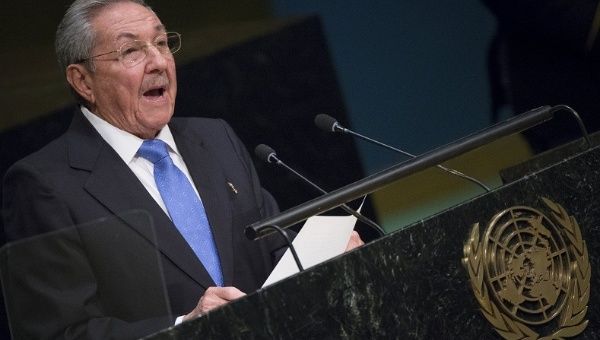 Cuban President Raul Castro delivers a speech at the United Nations General Assembly. 