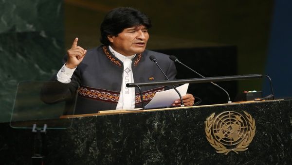 Evo Morales calls for the end of capitalism.