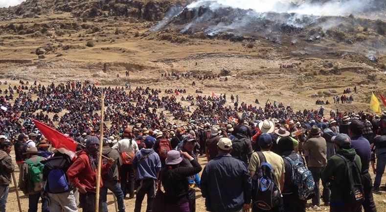 Thousands protested mining project Las Bambas, and police responded with gunfire, killing at least three and injuring 17.