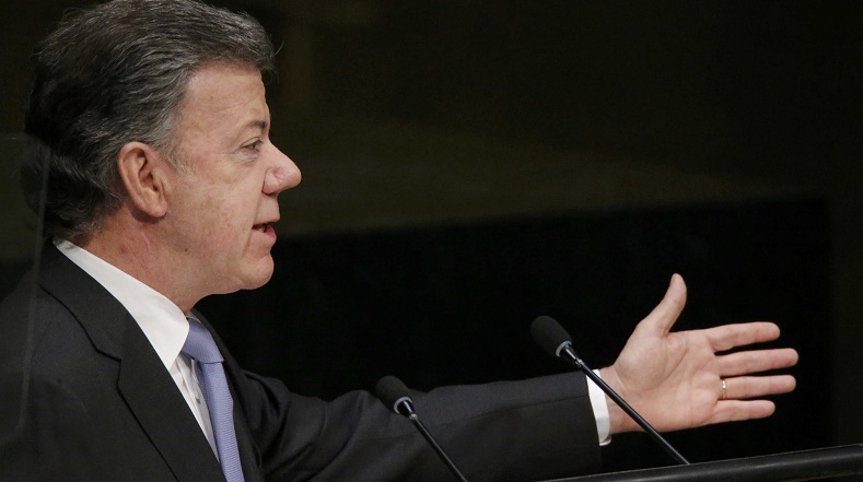 Colombian President Juan Manuel Santos accused his predecessor of deliberately trying to stir up fears amongst Colombians, New York, Sept. 29, 2015.
