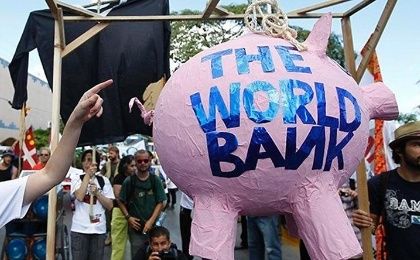 Protesters against the World Bank at the UN climate conference in Cancun in 2010.