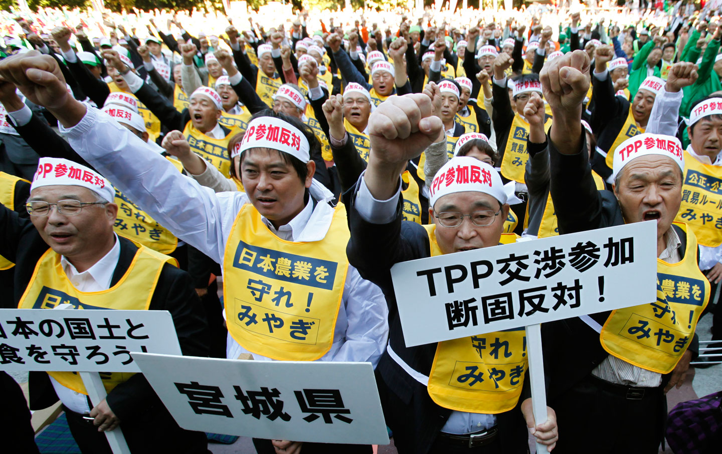 Farmers in Japan protesting against the TPP earlier this year. Citizens around the world have been protesting the secret trade deal.