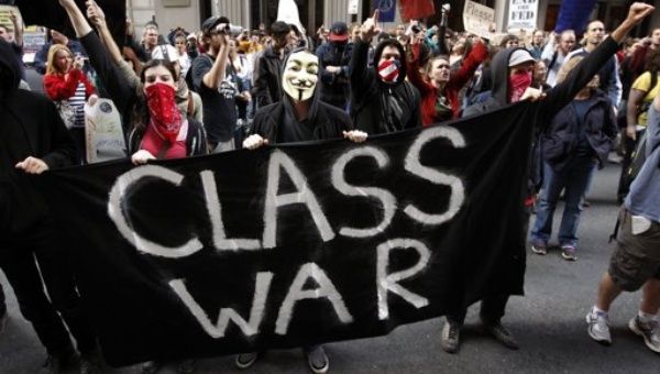 'Class War' banner carried by Boston Occupy group
