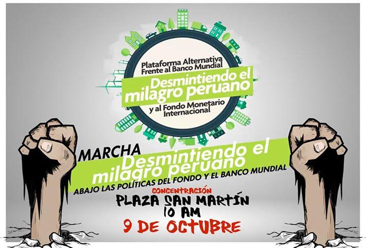 The alternative events to the Annual Meetings of World Bank and the IMF will close with a Peoples March Friday in the Plaza San Martin, where there will be cultural activities.