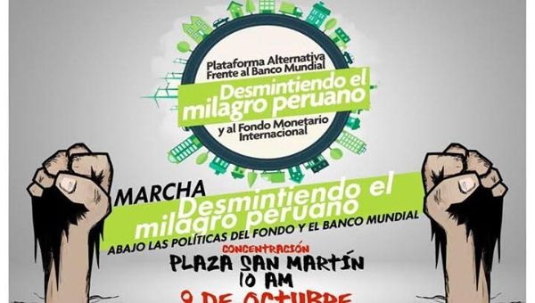 The alternative events to the Annual Meetings of World Bank and the IMF will close with a Peoples March Friday in the Plaza San Martin, where there will be cultural activities.
