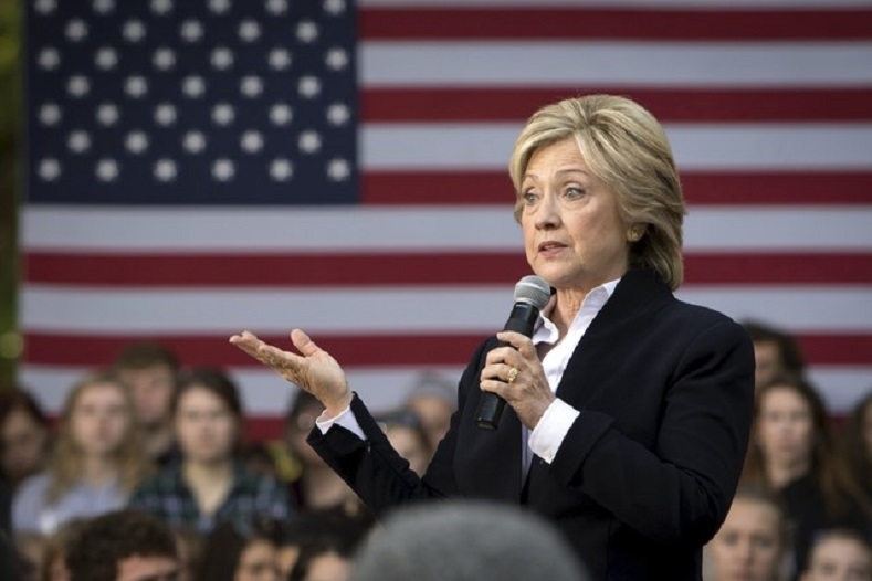 Democratic presidential candidate Hillary Clinton speaks at a campaign rally in Iowa, Oct. 7, 2015.