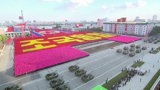 The parade took place in the vast main square of Pyongyang.