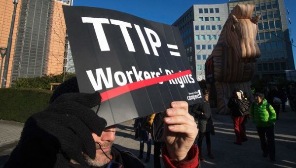Activists protest against the controversial TTIP trade deal. 