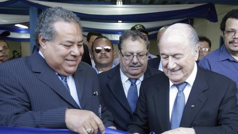 FIFA President Sepp Blatter (R), with Julio Rocha, president of the Football Federation of Nicaragua, inaugurating a stadium in Managua, Nicaragua.