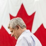 Canada's Prime Minister and Conservative leader Stephen Harper speaks during a campaign rally in Thetford Mines, Quebec, Oct. 15, 2015. 