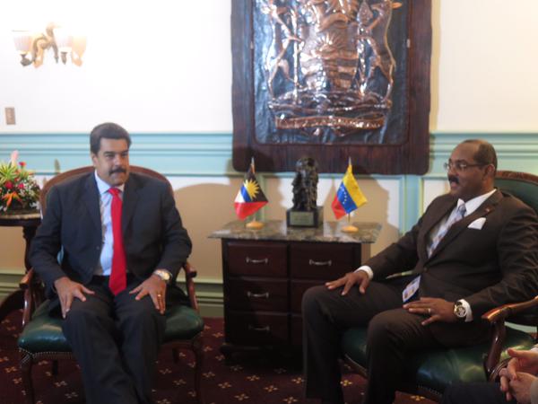 Venezuelan President Nicolas Maduro meets with prime minister of Antigua and Barbuda, Gaston Browne.