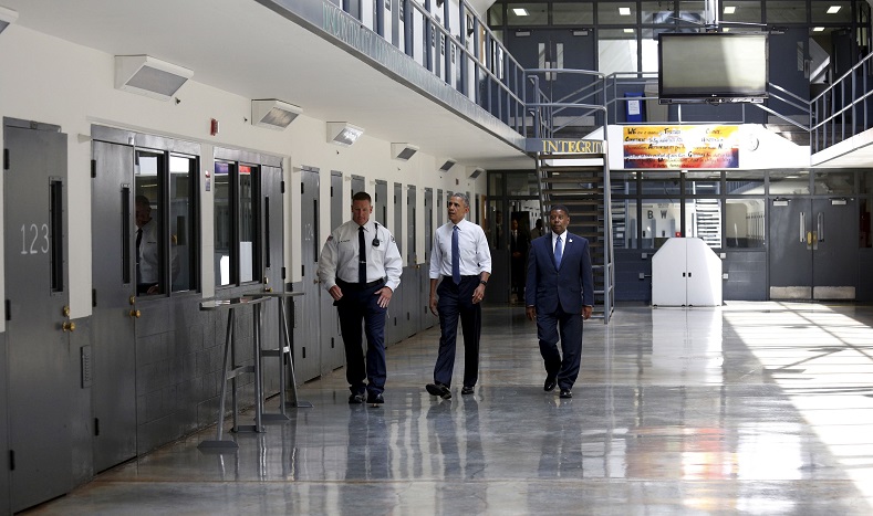 U.S. President Barack Obama tours the El Reno Federal Correctional Institution in El Reno, Oklahoma.