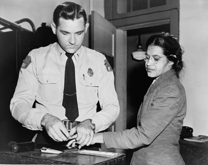 Rosa Parks being fingerprinted in Montgomery, Alabama. Photograph, 1956. New York World-Telegram and the Sun Newspaper Photograph Collection, Prints and Photographs Division.