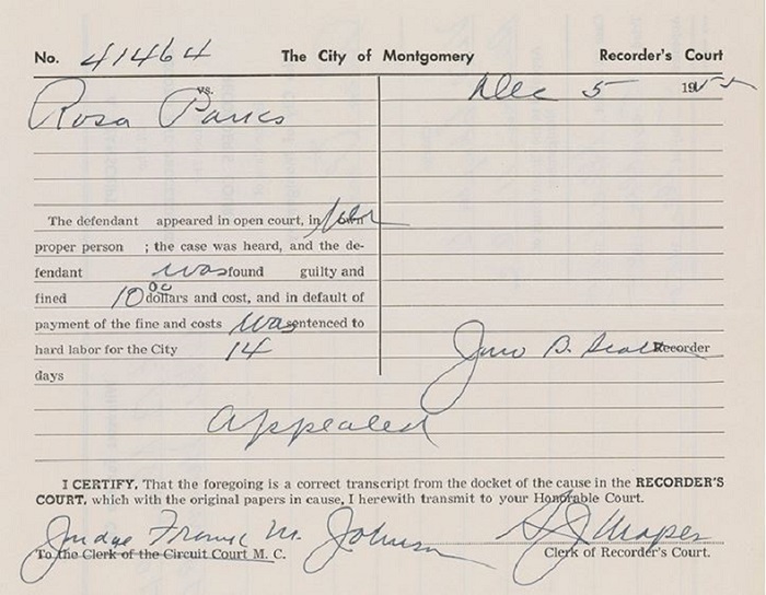 Arrest record: Rosa Parks’ arrest record, December 5, 1955. Page 2. Frank Johnson Papers, Manuscript Division.