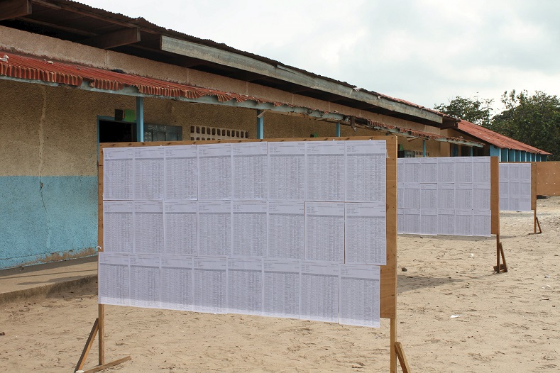 Voters' lists are seen at a polling station in Brazzaville, Congo Republic, Oct. 25, 2015.