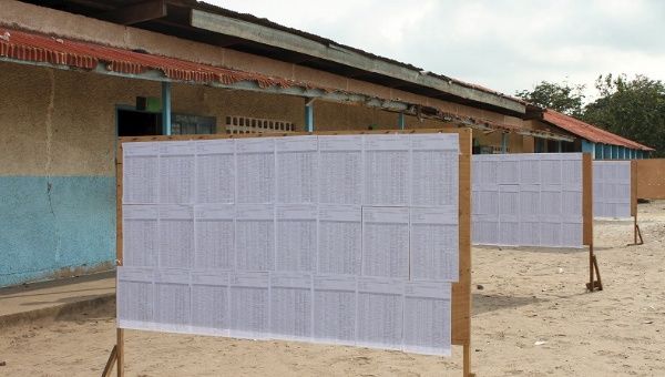 Voters' lists are seen at a polling station in Brazzaville, Congo Republic, Oct. 25, 2015. 