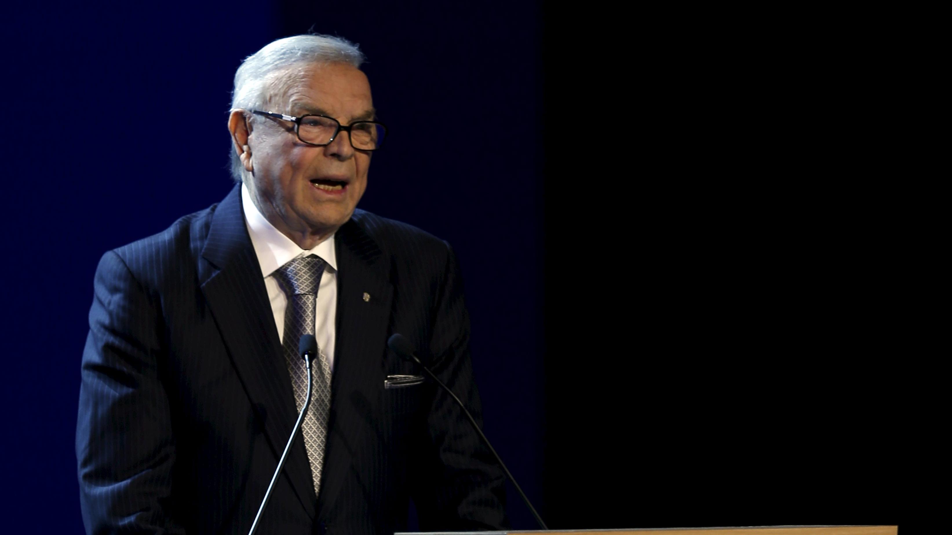File photo of Marin, then-president of Brazilian Football Confederation, delivering a speech during the opening ceremony of the 65th FIFA Congress in Sao Paulo.