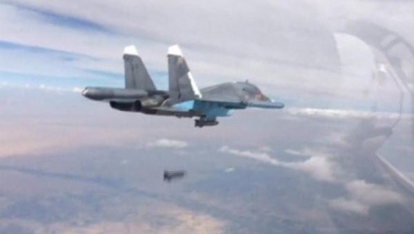 A frame grab taken from footage released by Russia's Defence Ministry October 9, 2015.