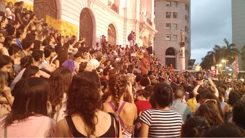 Women protesting in front of the National Assembly in Rio de Janeiro, Oct. 29, 2015.